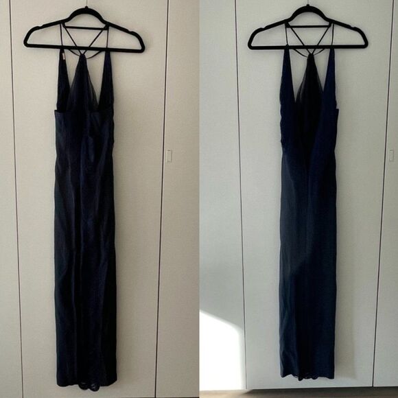 Cult Gaia Renata Silk Fringe Halter Gown Ink Navy Size Large - Picture 2 of 15